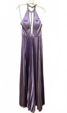 NEW TARIK EDIZ women's pleat front slit gown in violet